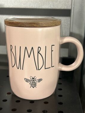 Rae Dunn Bumble Ceramic Mug with Wooden Lid - Pink